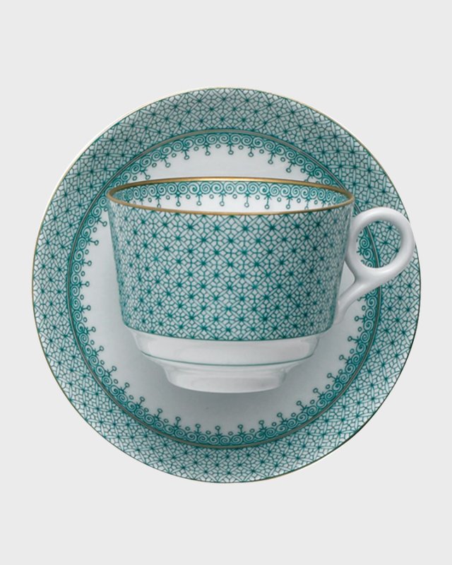 Green Lace Teacup & Saucer Set