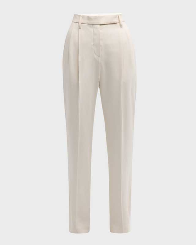 Stretch Wool Grisaille Double-Pleated Trousers