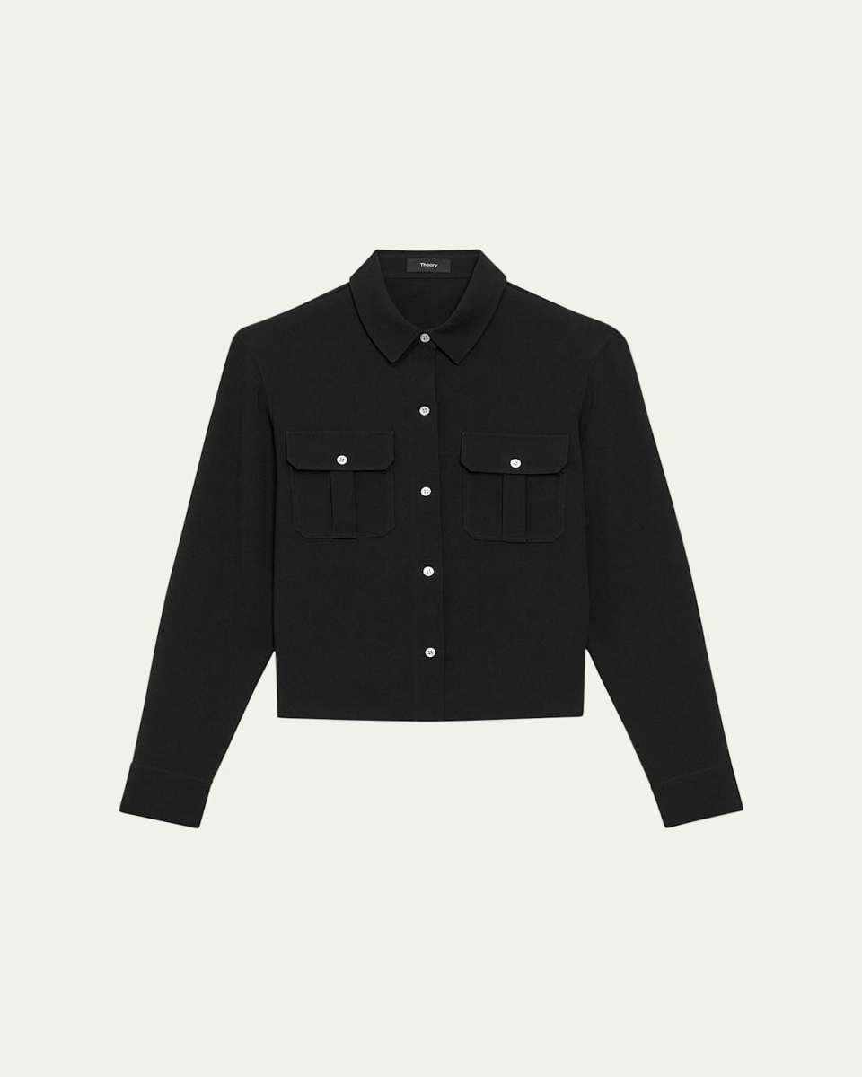 Pocketed Button-Front Military Shirt