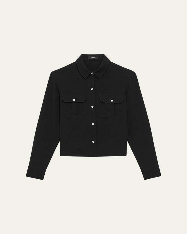 Pocketed Button-Front Military Shirt