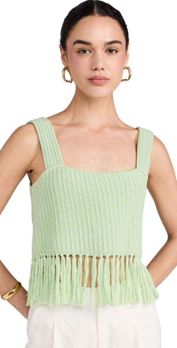 KITRI Roxanna Pistachio Crochet Knit Top Pistachio