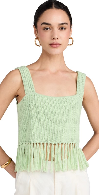 KITRI Roxanna Pistachio Crochet Knit Top Pistachio