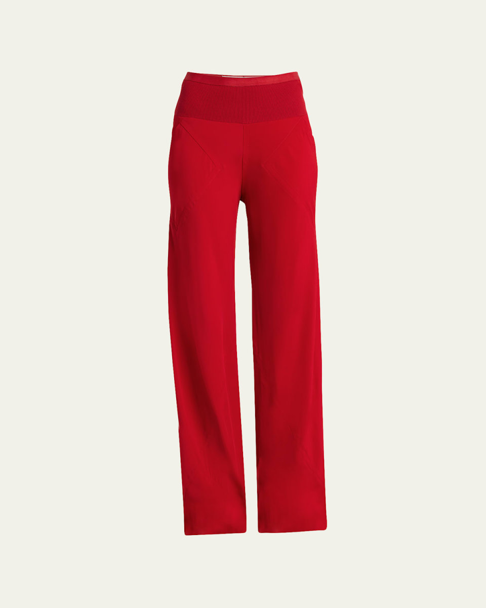 Straight-Leg Extra-Long Bias-Cut Pull-On Pants