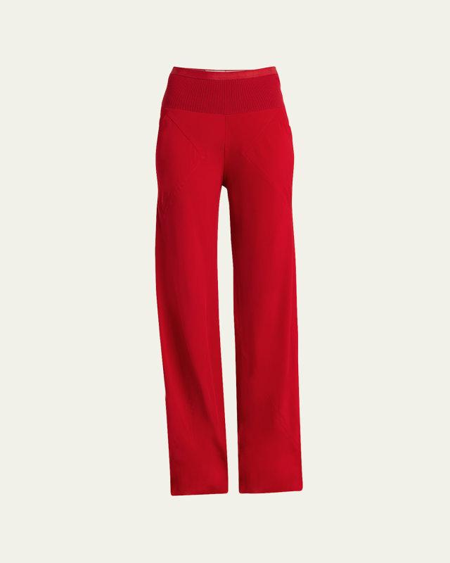 Straight-Leg Extra-Long Bias-Cut Pull-On Pants