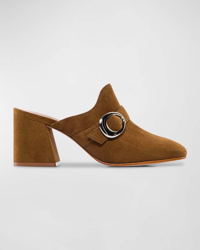 Natasia Suede Buckle Heeled Mules