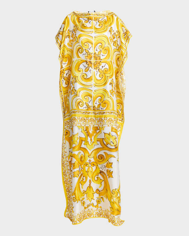 Maiolica Silk Twill Kaftan Coverup