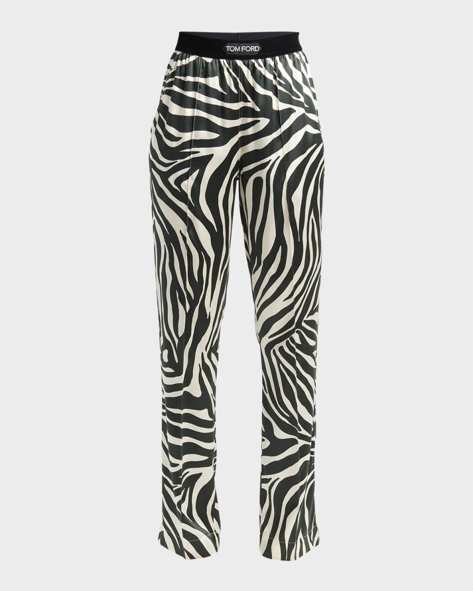 Optical Zebra-Print Silk Pajama Pants