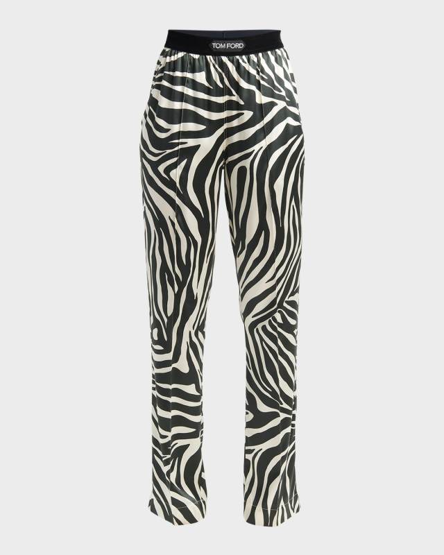 Optical Zebra-Print Silk Pajama Pants