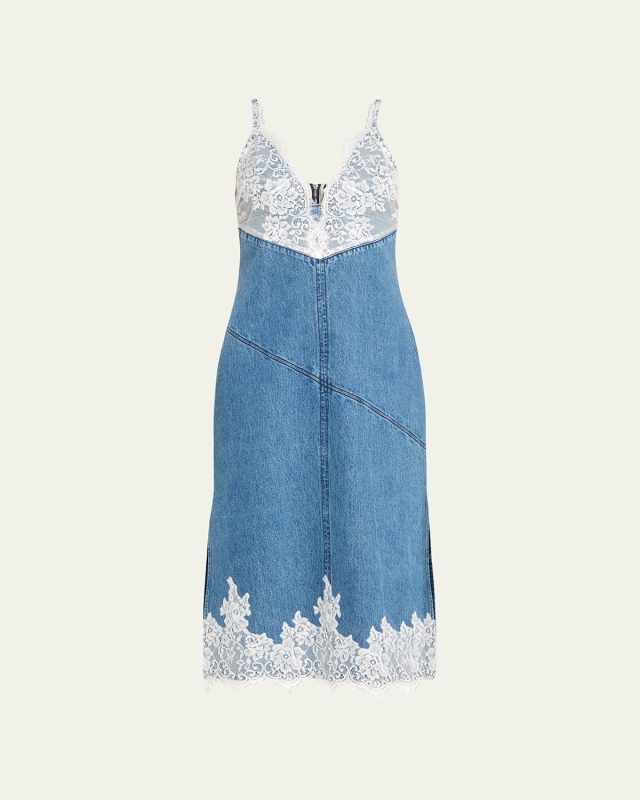 Lace and Denim Midi Slip Dress