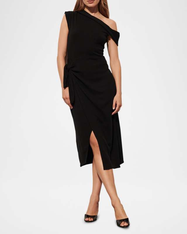 Delaney One-Shoulder Midi Wrap Sweater Dress