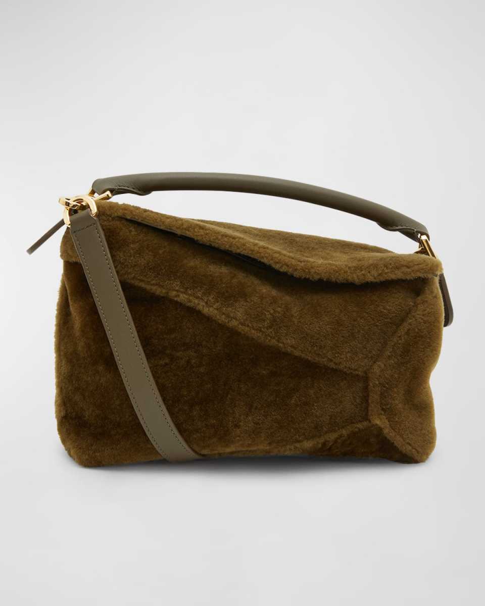 Puzzle Edge Small Top-Handle Bag in Shearling