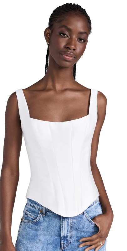 Rozie Corsets Satin Top with Stitching White