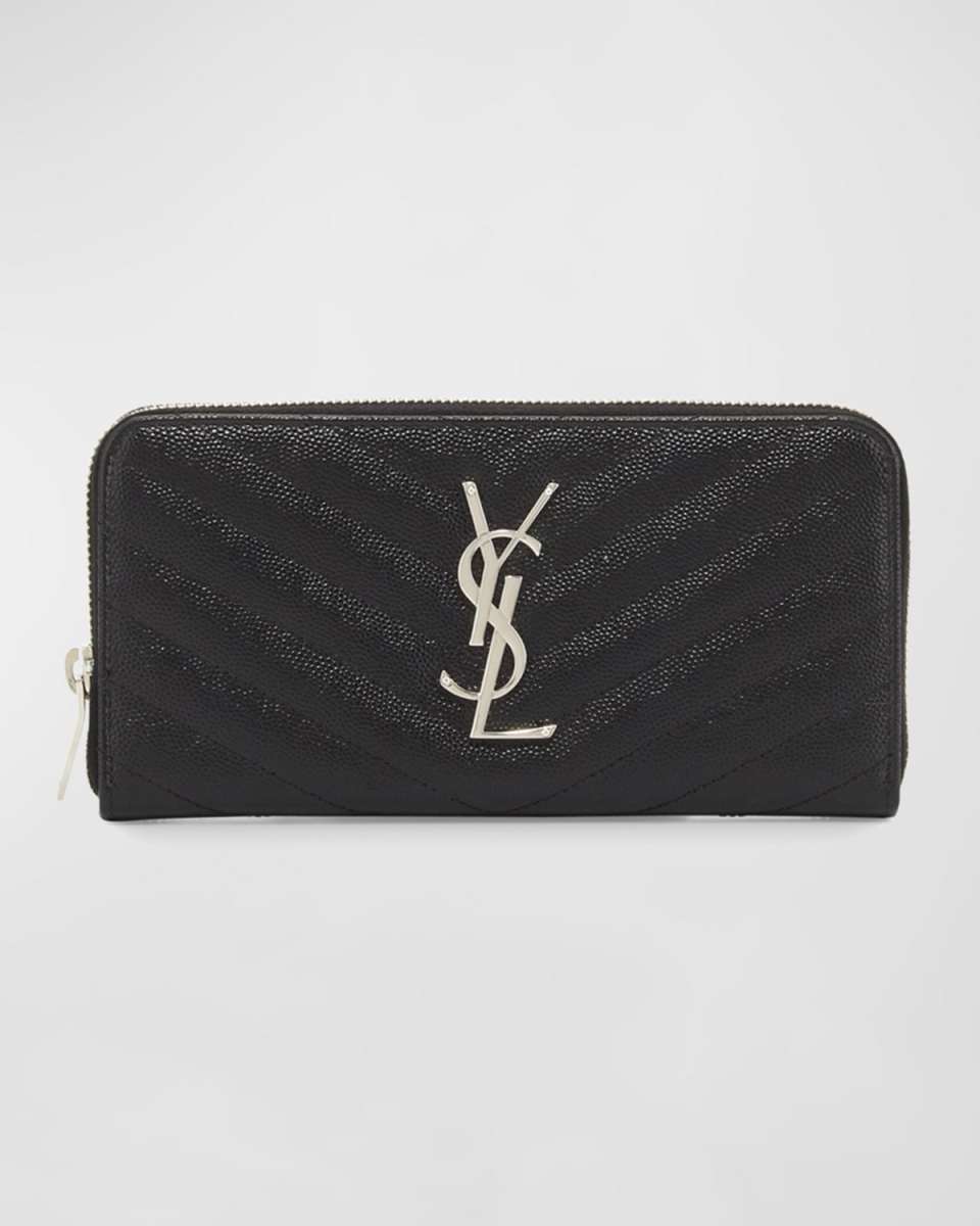 YSL Monogram Large Zip Wallet in Grained Leather