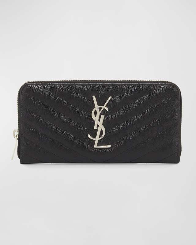 YSL Monogram Large Zip Wallet in Grained Leather