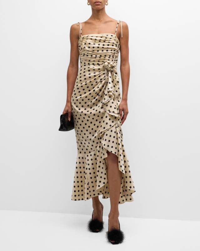 Mireya Ruffled Polka-Dot Midi Flounce Dress