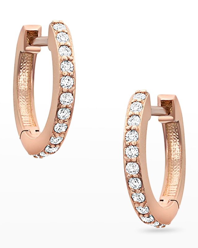 18K Rose Gold & White Diamond Huggie Hoop Earrings