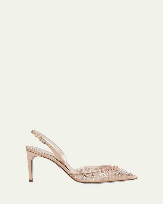 Crystal Embroidered Silk Slingback Pumps