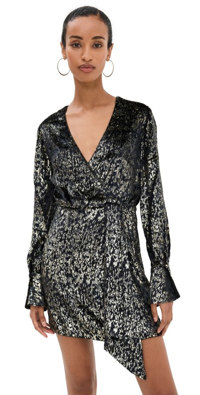 SIMKHAI Camryn Velvet Mini Dress Black Metallic