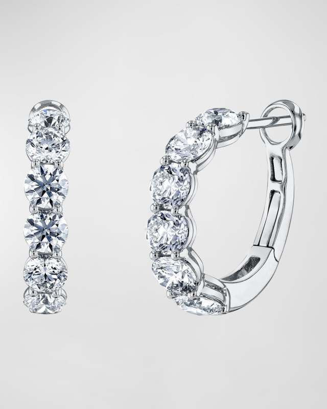 18K Gold Round Diamond Halfway Huggie Hoop Earrings, 5tcw/0.75"L