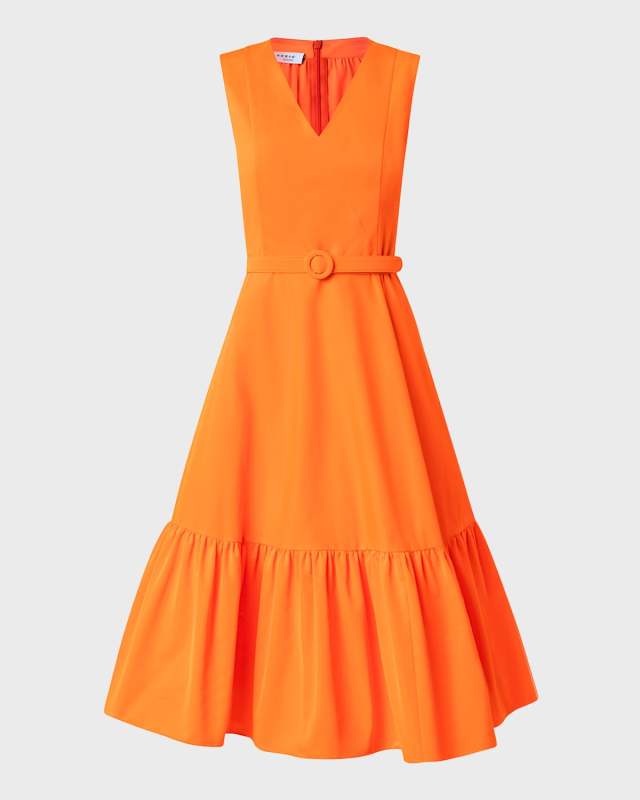 Belted Taffeta Midi Dress