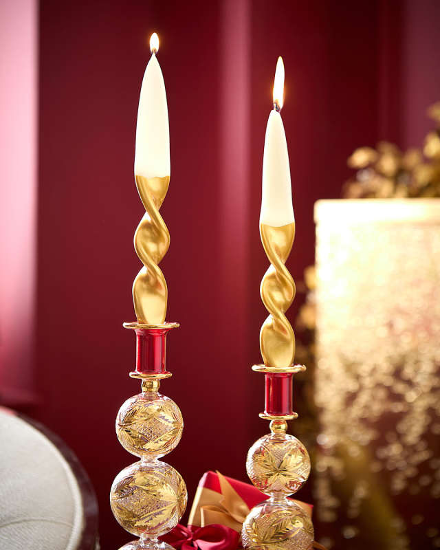 Christmas Cream and Gold Candles, Set of 2