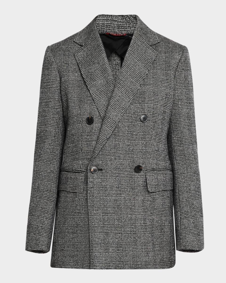 Ettore Double-Breasted Houndstooth Plaid Blazer