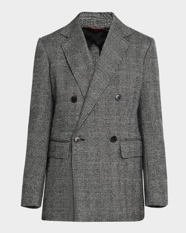 Ettore Double-Breasted Houndstooth Plaid Blazer