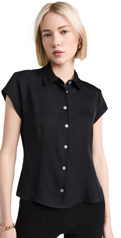 Theory Cap Sleeve Blouse Black