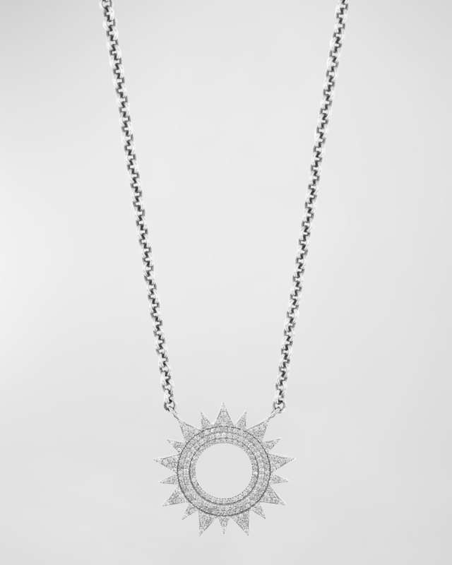 Sterling Silver Pave Diamond Sun Cable Chain Necklace