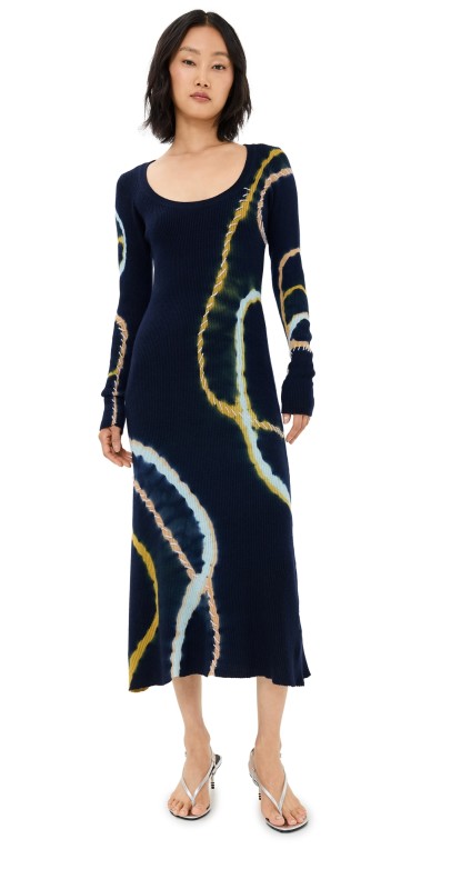 Prabal Gurung Tie Dye Scoop Neck Dress Navy Multi