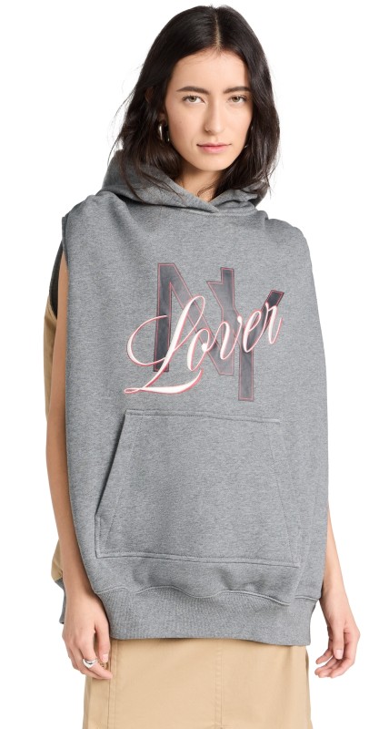 3.1 Phillip Lim NY Lover Oversized Reversible Sleeveless Hoodie Medium Heather Grey/Khaki