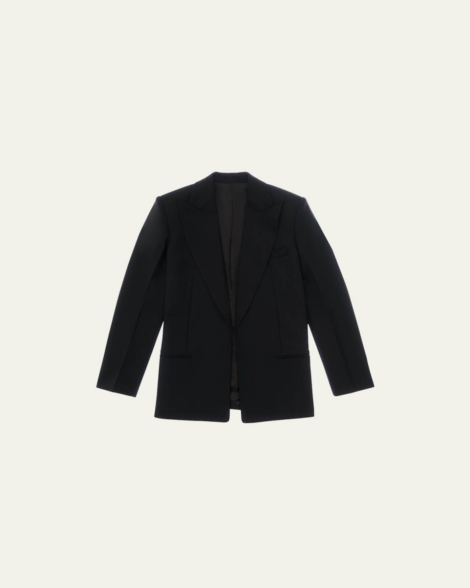 Padded-Shoulder Open Front Blazer