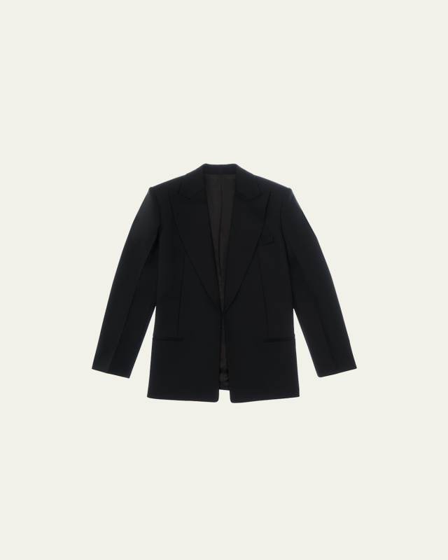 Padded-Shoulder Open Front Blazer