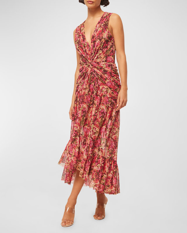 Ava Sleeveless Twisted Floral Midi Dress