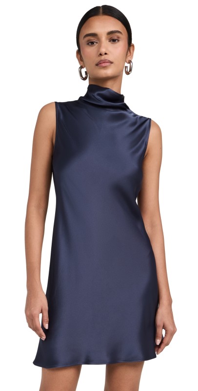 LAPOINTE Doubleface Satin Sleeveless Bias Mini Dress Ink