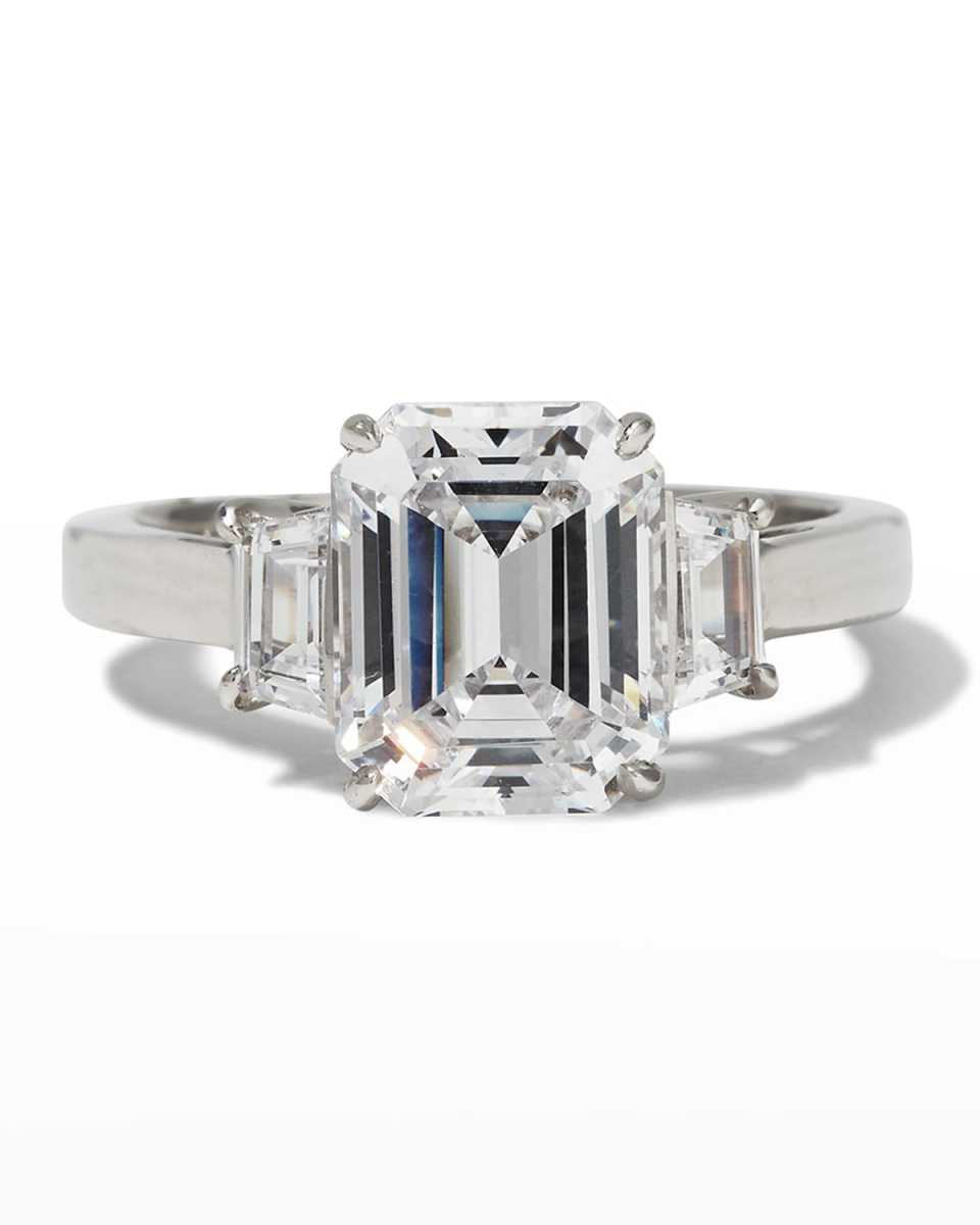 Emerald-Cut Center with Trapezoid Sides Ring, Clear