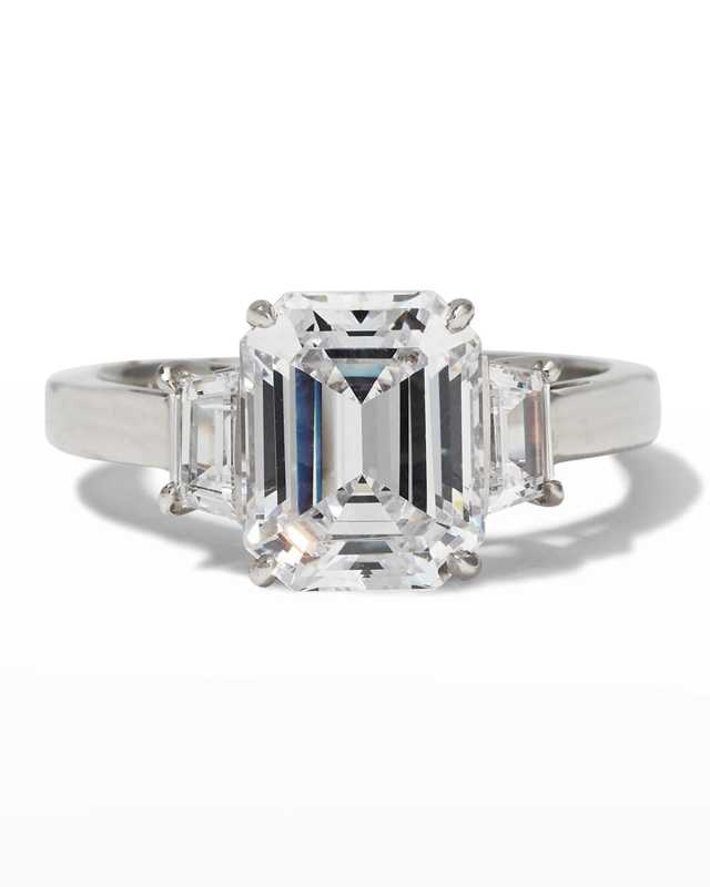 Emerald-Cut Center with Trapezoid Sides Ring, Clear