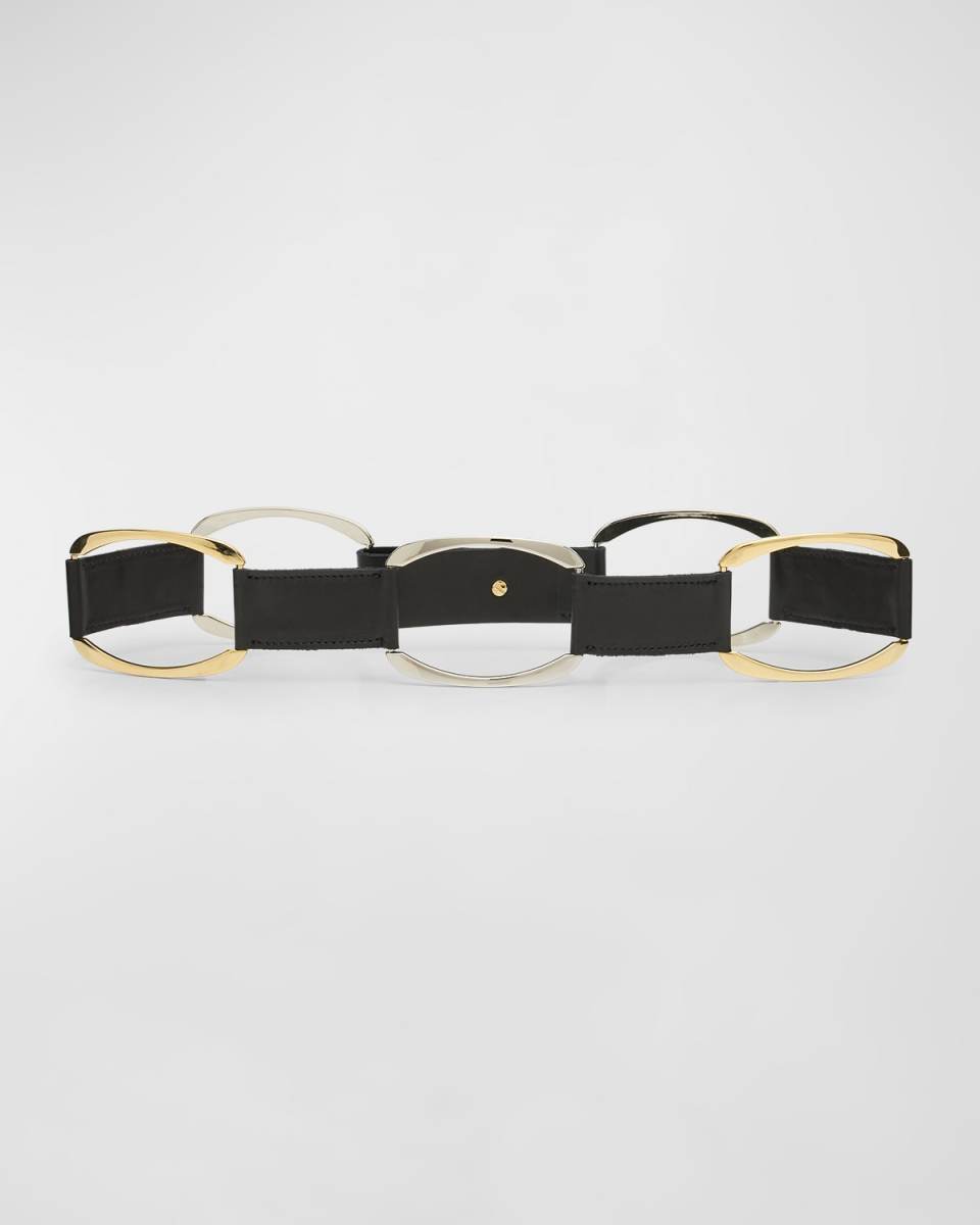 Mixed-Metal Statement Leather Belt