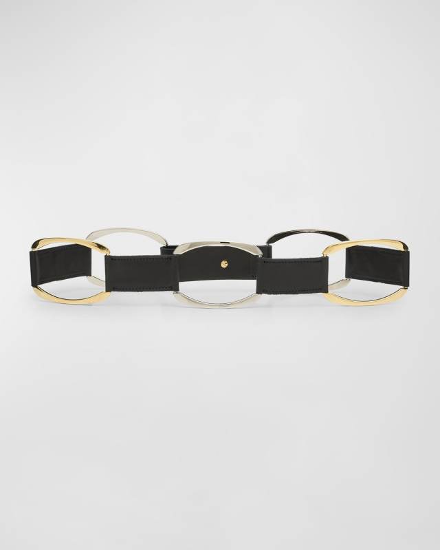 Mixed-Metal Statement Leather Belt