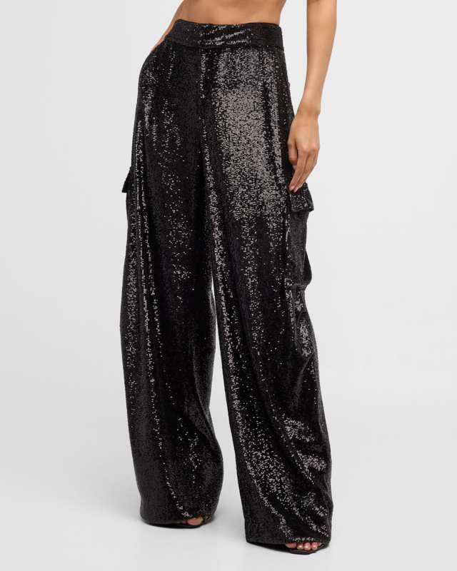 Megan Sequin Wide-Leg Pants