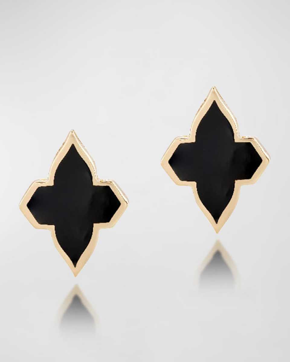18K Yellow Gold Piano Black Minimalistic Earrings