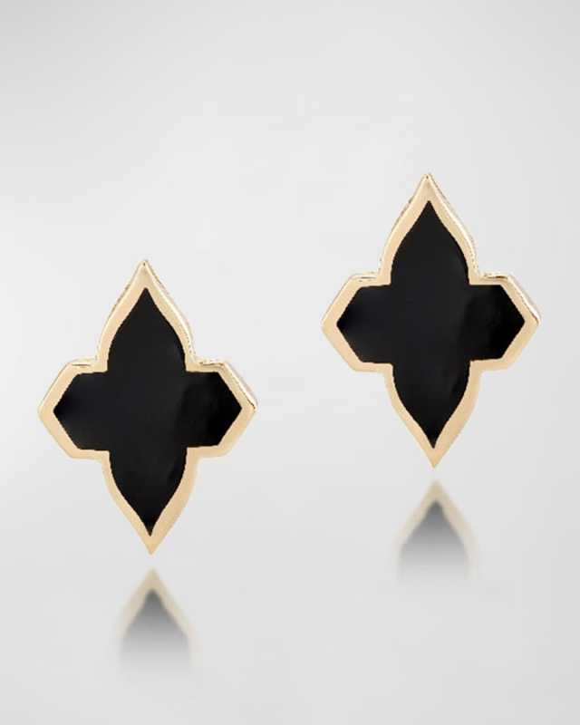 18K Yellow Gold Piano Black Minimalistic Earrings