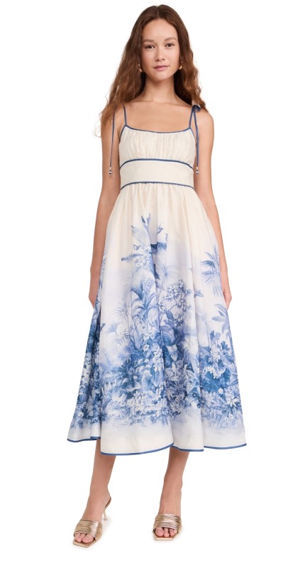 Zimmermann Wylie Picnic Dress Blue Palm