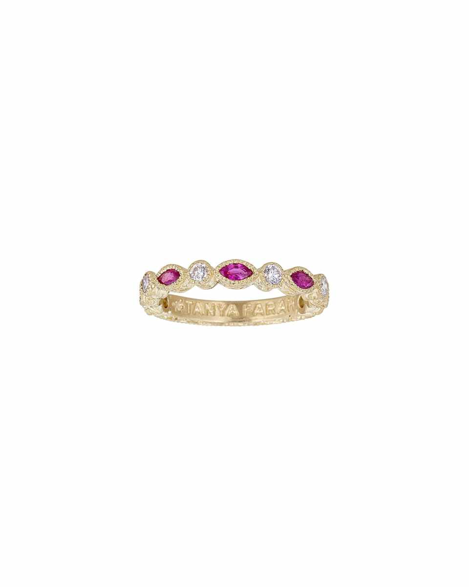 Etruscan Marquise Ruby and Round Diamond Ring