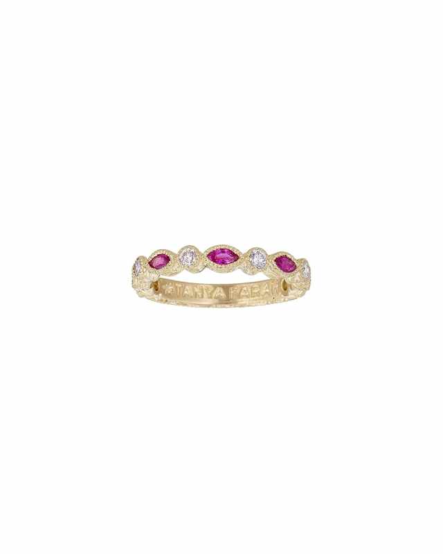 Etruscan Marquise Ruby and Round Diamond Ring