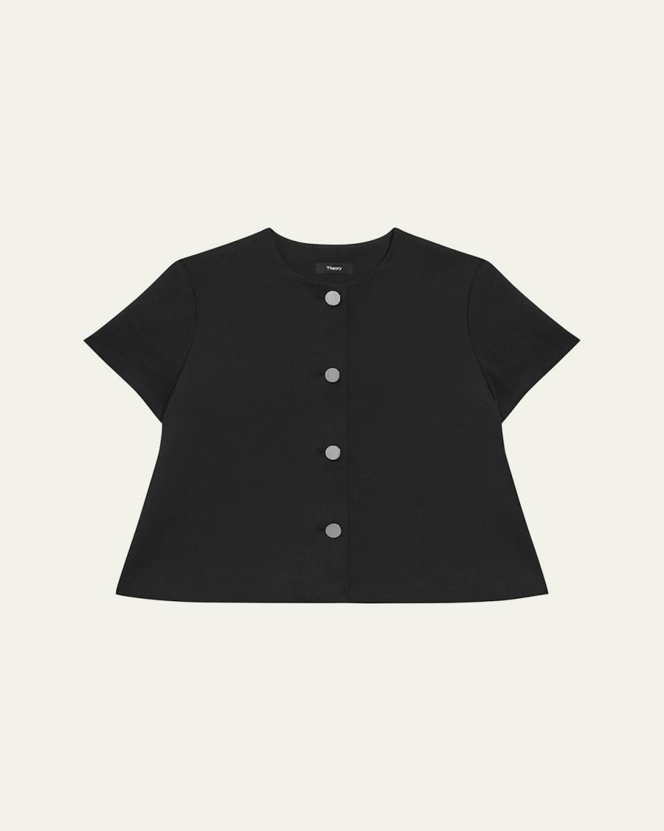 Short-Sleeve A-Line Buttoned Top