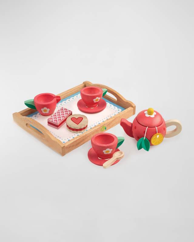 Kid's Tender Leaf Wooden Tea Tray Set