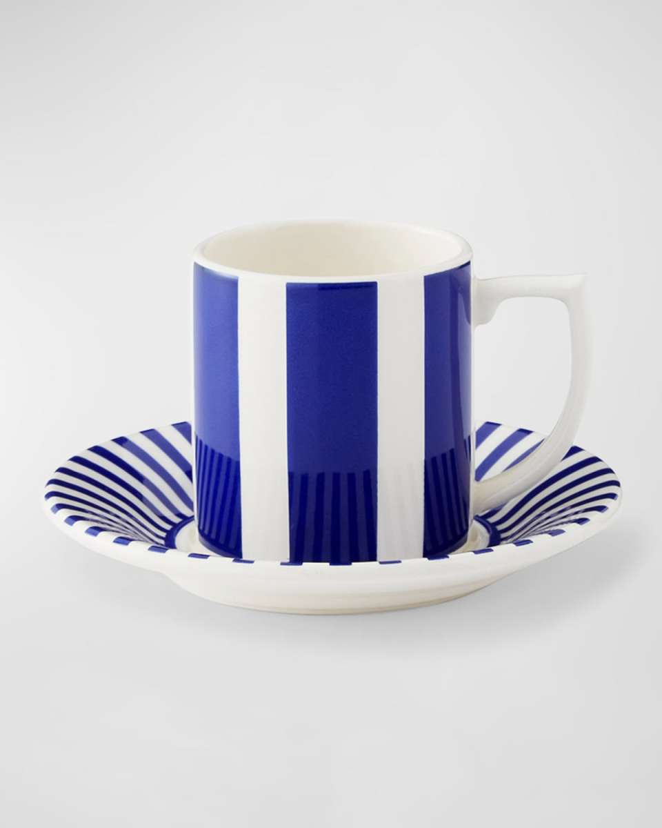 Blue Italian Steccato Espresso Cup & Saucer