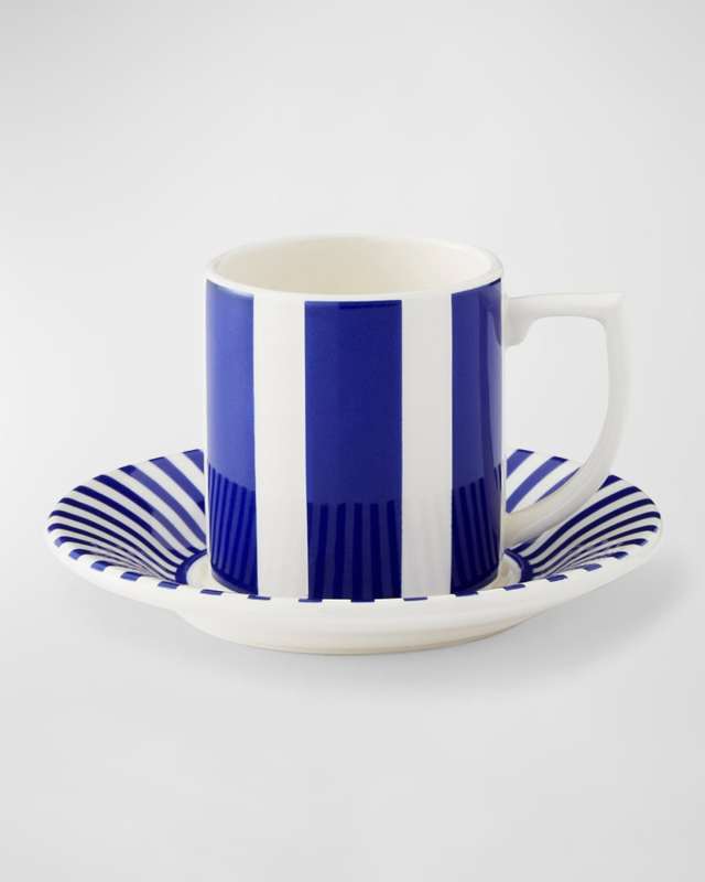 Blue Italian Steccato Espresso Cup & Saucer