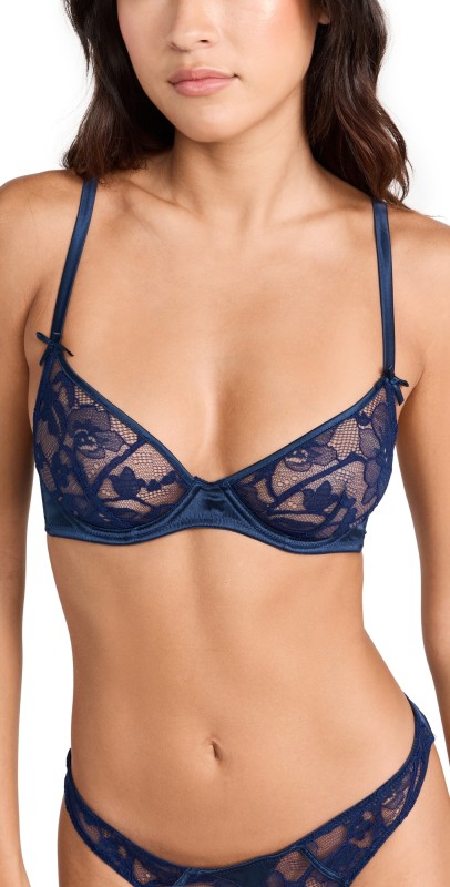 Fleur du Mal Magnolia Lace Unlined Demi Bra Nighttime Blue